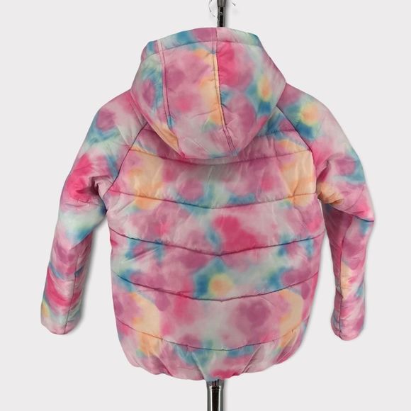 Rothschild Girls Pastel Rainbow Tie Dye Hooded Puffer Coat with Pockets - Picture 9 of 13